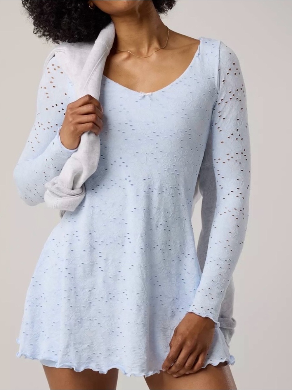Aerie OFFLINE Women’s Light Blue Eyelet Romper Dress Built-In Shorts & Bra S/P